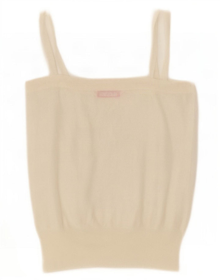 Vintage mujer punto Cami Top Reino Unido 14 blanco grande