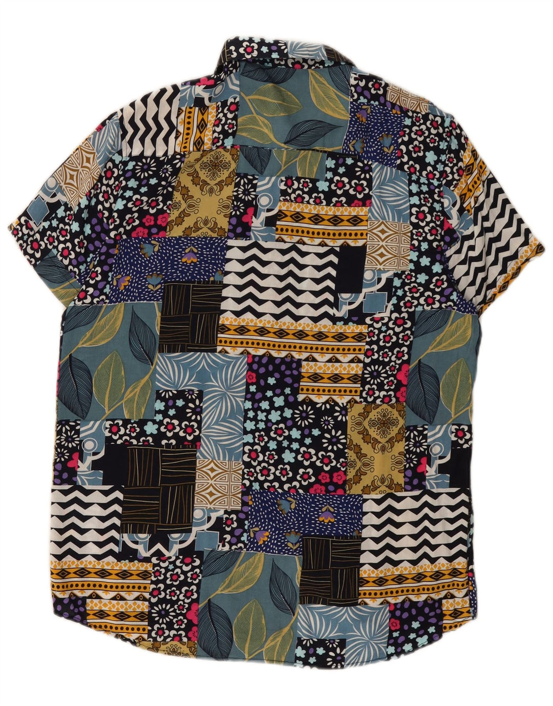 Camisa vintage de manga corta para hombre Patchwork multicolor medio