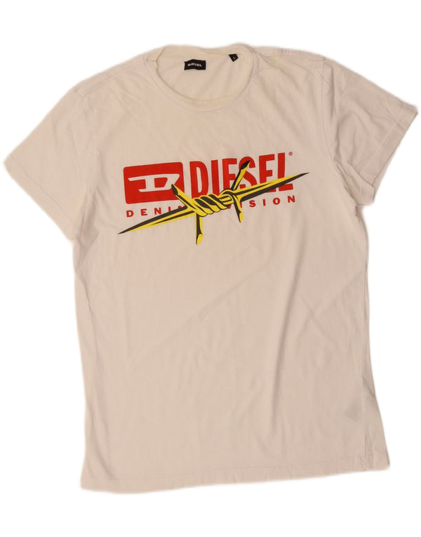 Diesel Hombre Camiseta Gráfica Top Grande De Algodón Blanco Roto
