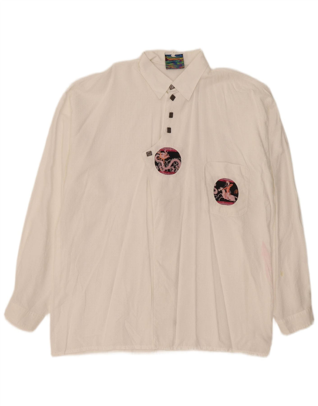 Vintage hombres pullover camisa grande blanco manchado