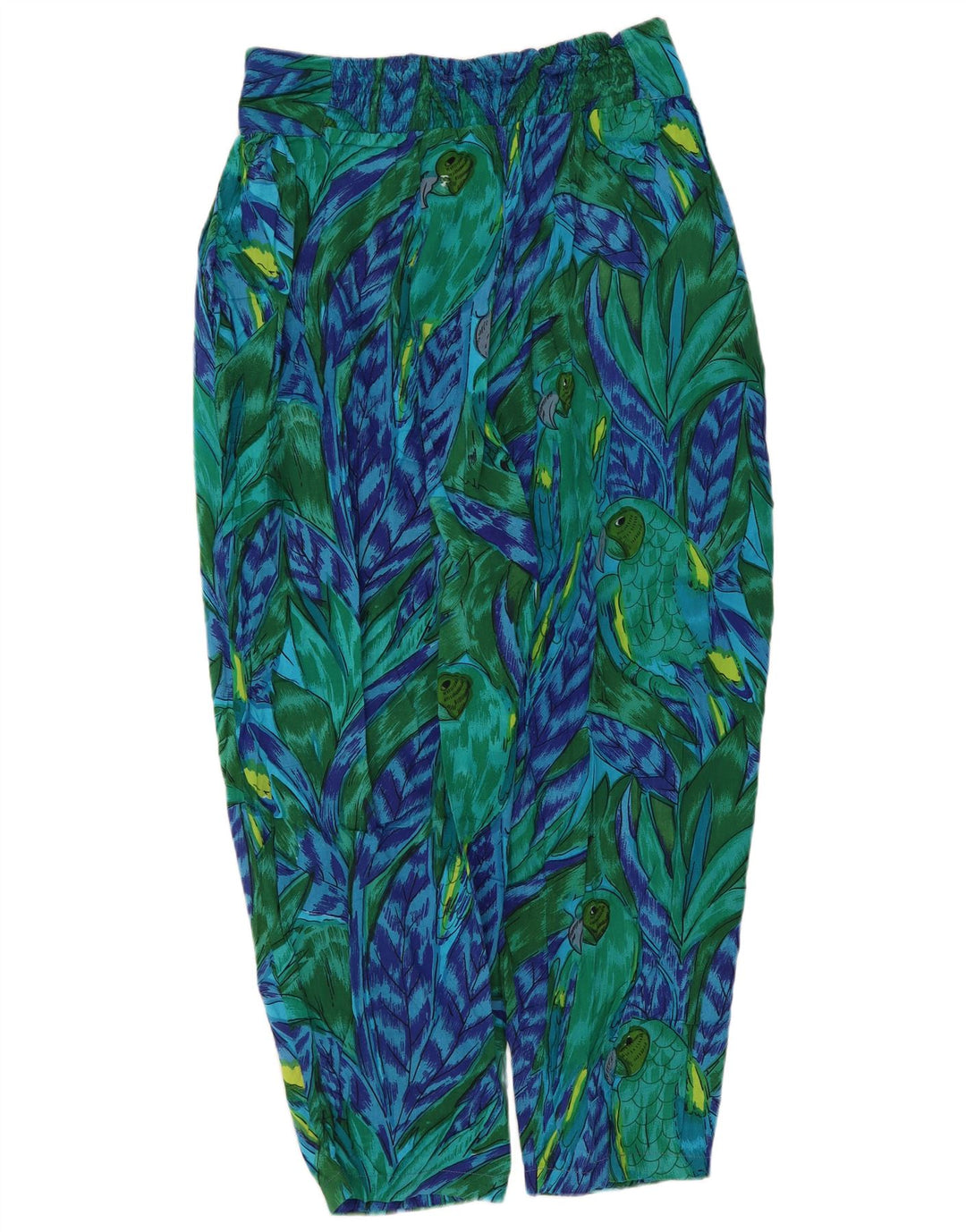 Vintage mujer Harem pantalones medianos W28 L22 verde floral viscosa tropical