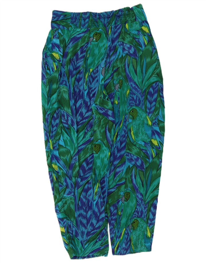 Vintage mujer Harem pantalones medianos W28 L22 verde floral viscosa tropical