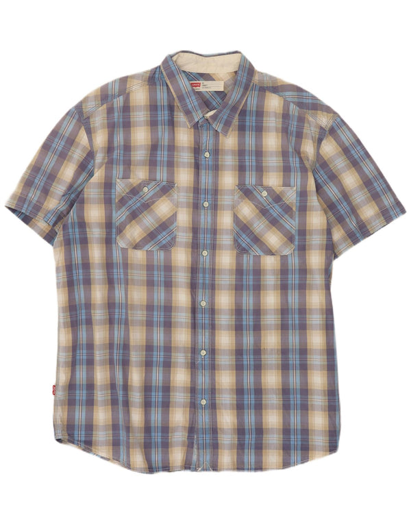 Levi's Mens Short Sleeve Standard Fit Shirt 2XL Blue Check Cotton
