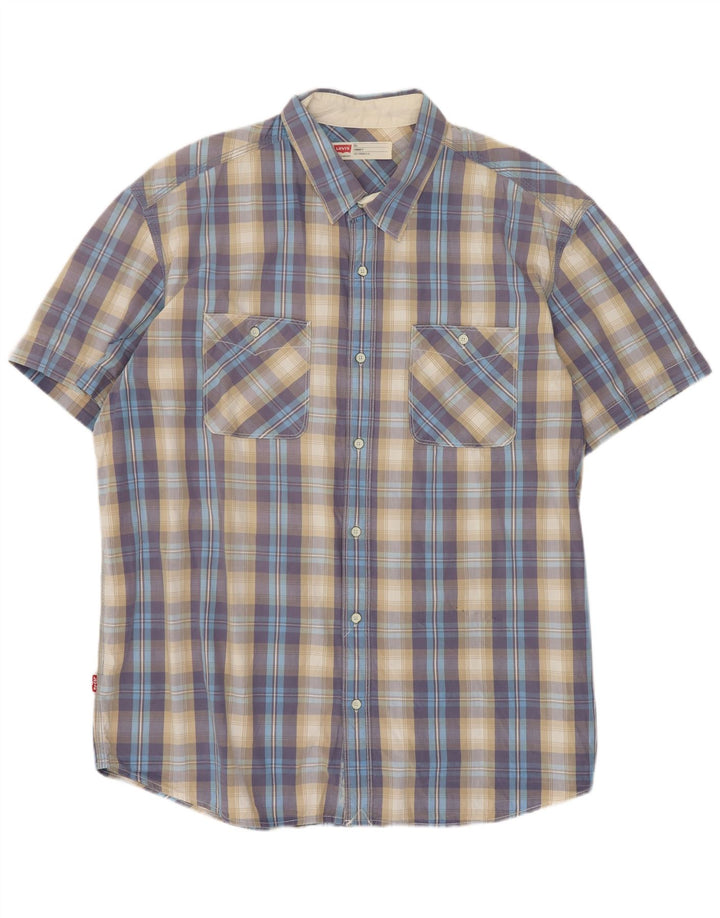 Levi's Camisa de manga corta para hombre, ajuste estándar, talla 2XL, algodón a cuadros azules