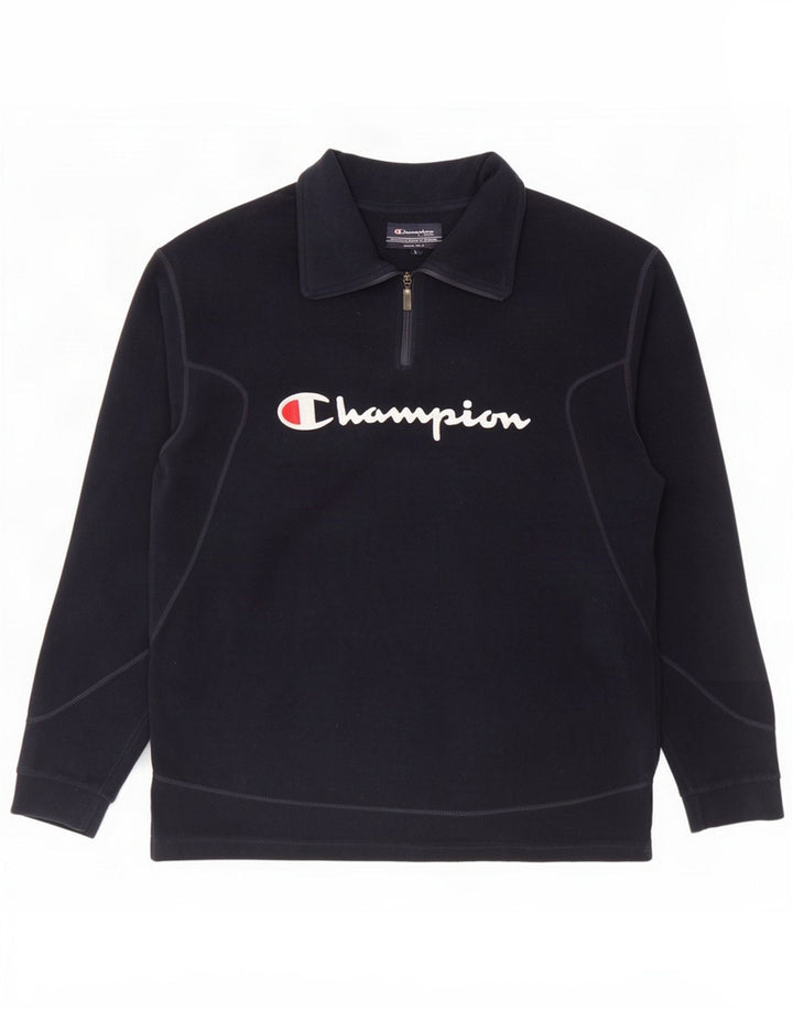 Champion Jersey polar con cuello y cremallera para hombre, talla grande, poliéster azul marino