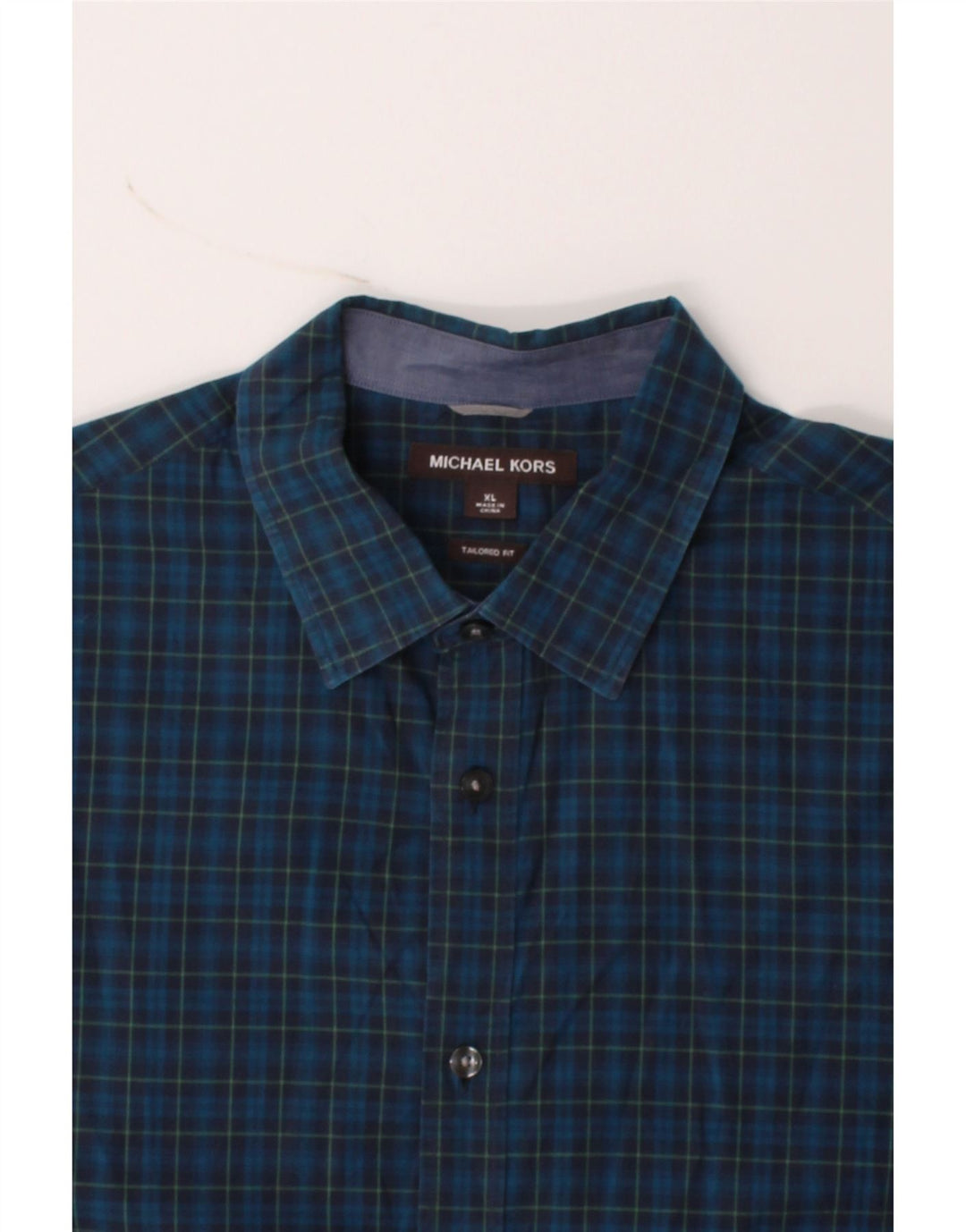 MICHAEL KORS Mens Tailored Fit Shirt XL Blue Check Cotton Vintage Michael Kors and Second-Hand Michael Kors from Messina Hembry 