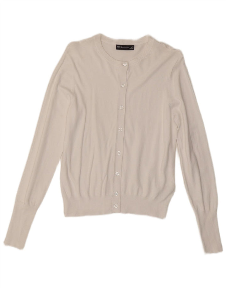 Marks & Spencer Suéter tipo cárdigan para mujer UK 10 Small Viscosa blanca