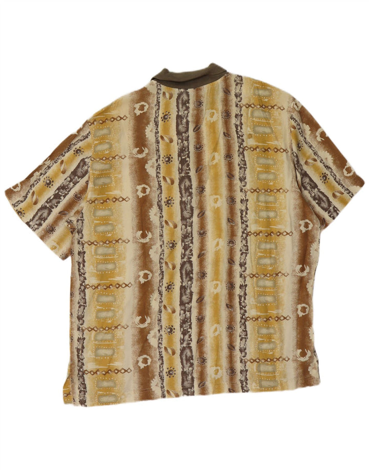 Vintage hombres manga corta pullover camisa grande amarillo floral