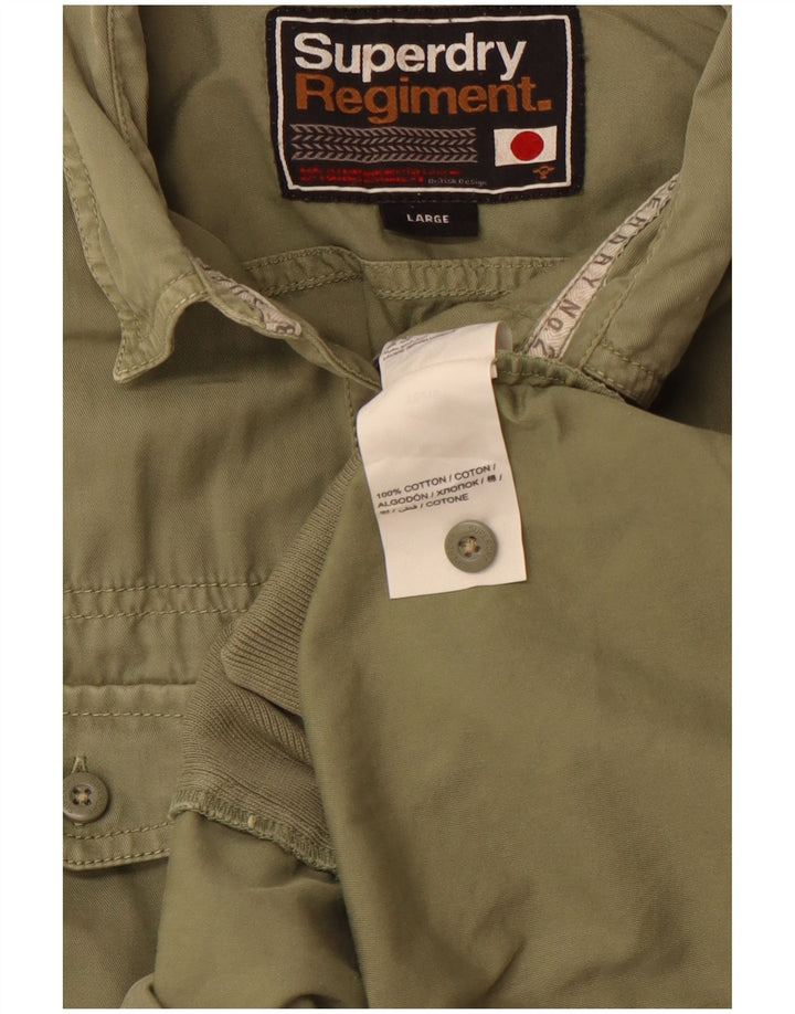 SUPERDRY Camisa militar de manga corta para mujer UK 44 Large Algodón caqui