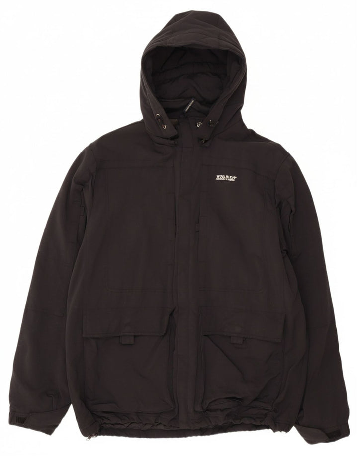 WOOLRICH Mens Hooded Padded Jacket UK 44 2XL Black Nylon
