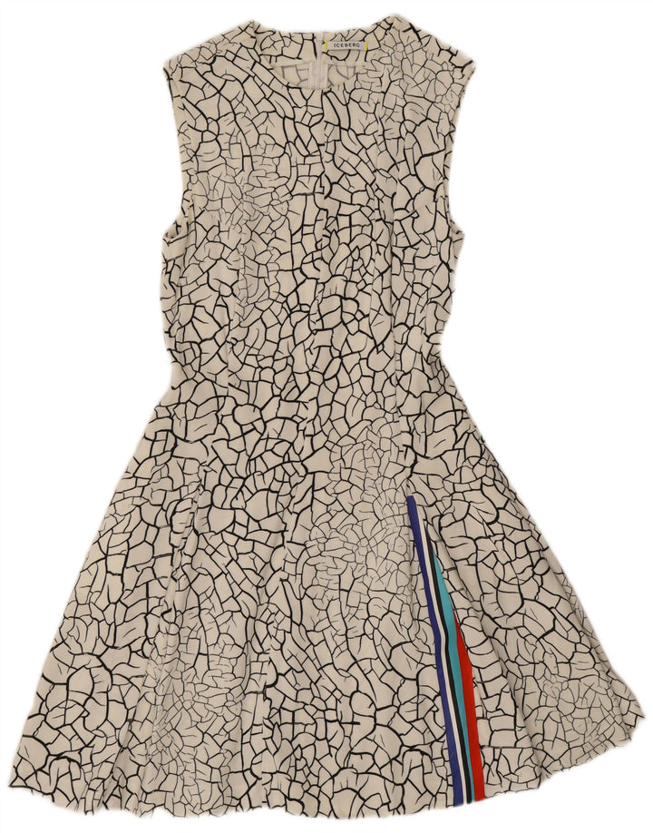 Iceberg Vestido acampanado sin mangas con estampado abstracto para mujer IT 42 Medium White