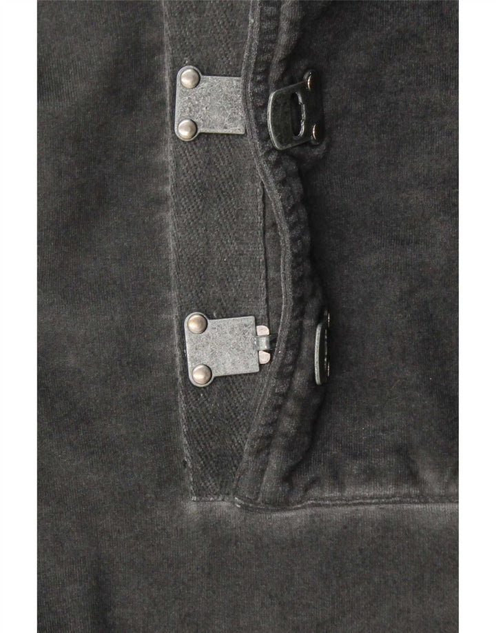 Desigual Hombre Botón Cuello Sudadera Con Capucha Jumper Grande Gris Algodón