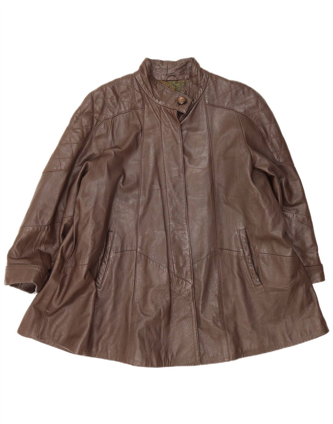 VINTAGE Womens Oversized Leather Jacket UK 16 Large Brown Leather