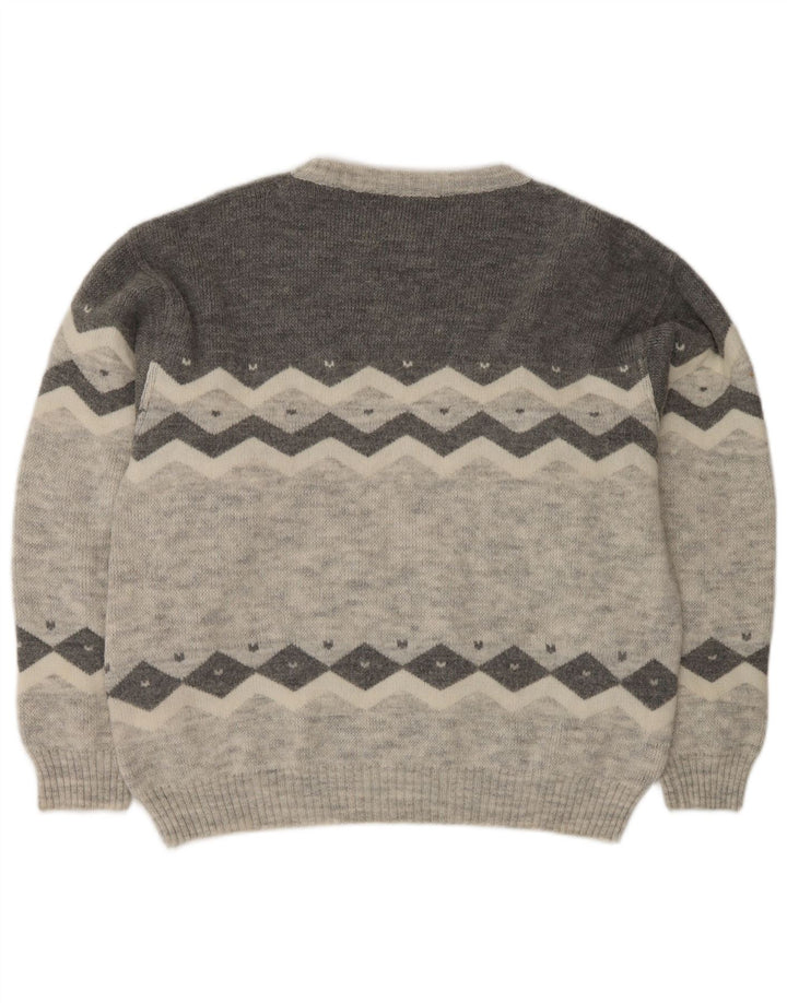 Vintage hombres cuello redondo jersey suéter EU 50 gris medio colorblock clásico