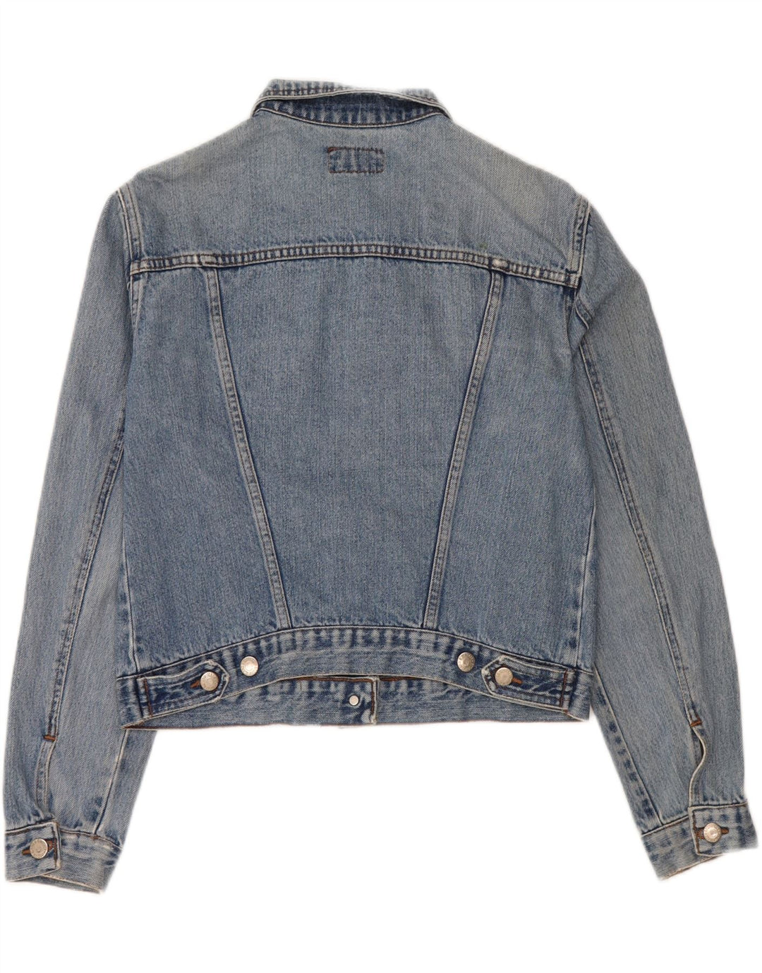 VINTAGE Mujer Crop Denim Chaqueta Reino Unido 14 Azul Medio