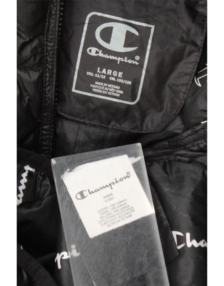 Champion Chaqueta acolchada con capucha para niños 11-12 años Grande Poliéster negro