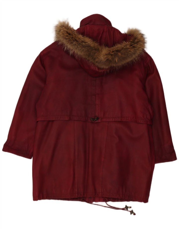 Vintage mujer de gran tamaño con capucha Parka chaqueta EU 48 2XL granate