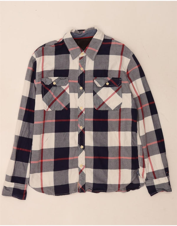 Tommy Hilfiger Camisa de franela para hombre XL Algodón a cuadros azules