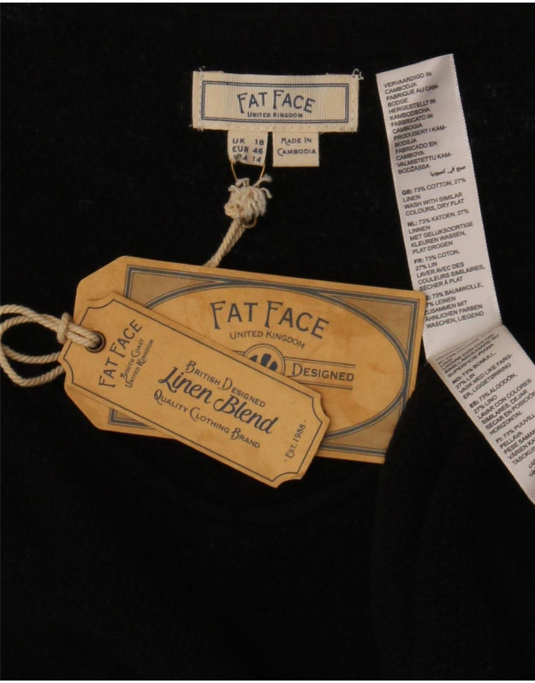 Blusa para mujer Fat Face Top UK 40 XL Algodón negro