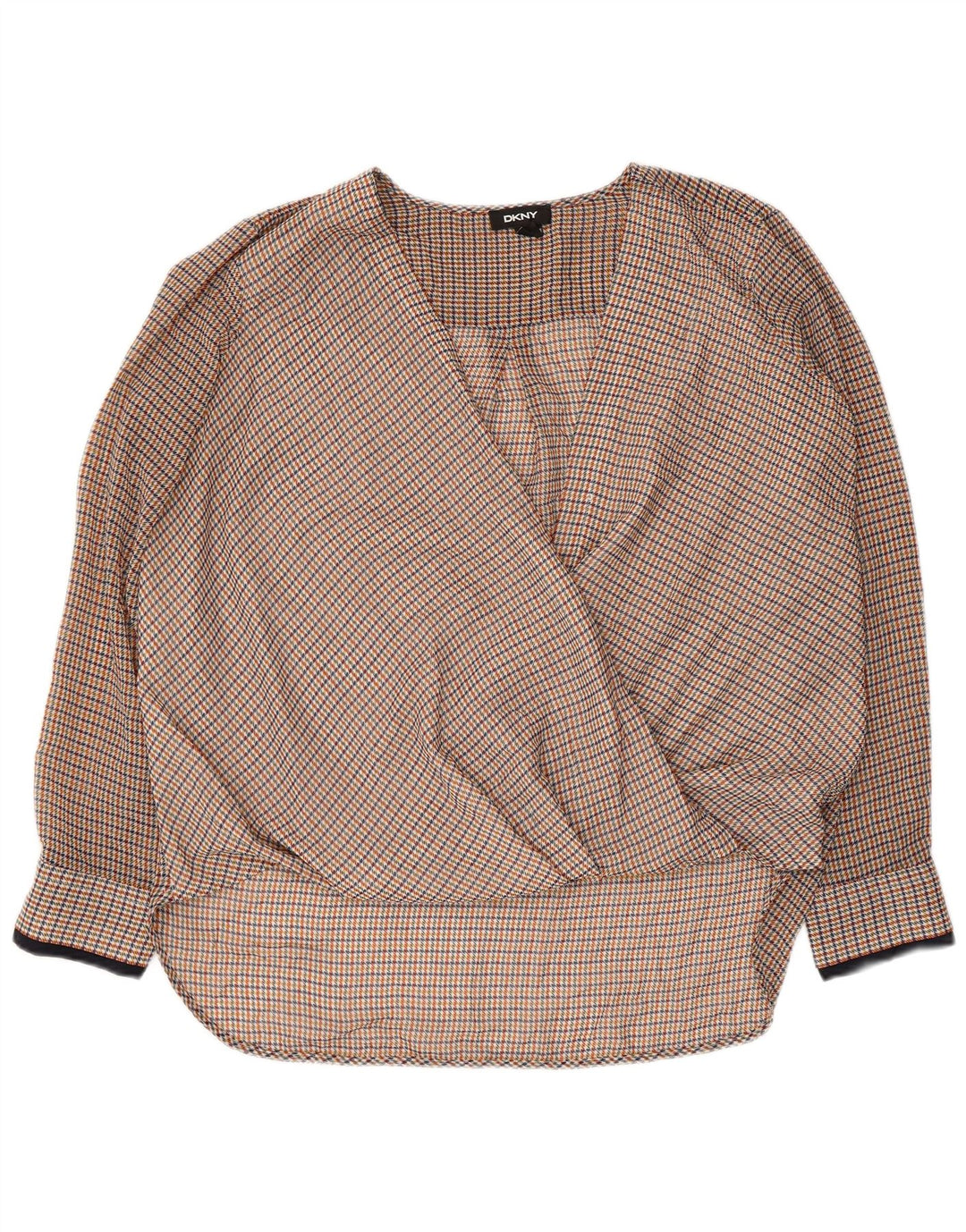 DKNY Blusa de manga larga para mujer UK 46 Large Multicolor Houndstooth