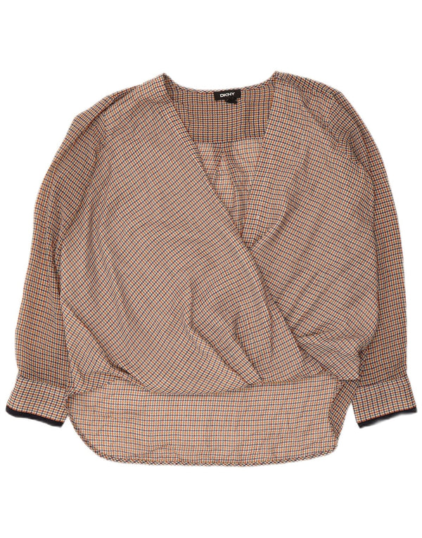 DKNY Blusa de manga larga para mujer UK 46 Large Multicolor Houndstooth