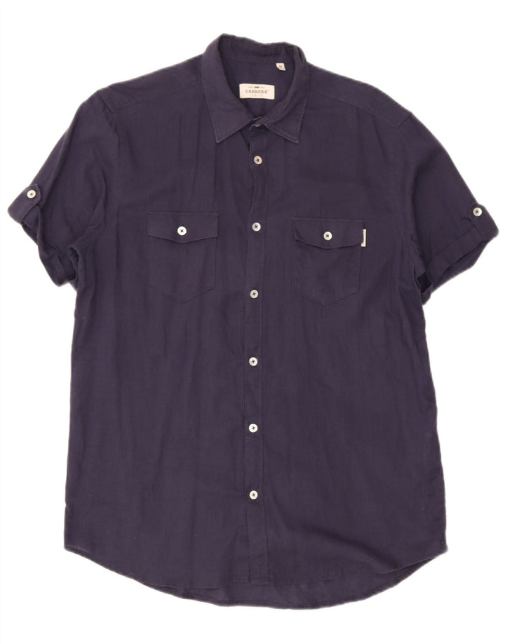 Camisa Carrera Hombre Mediana Lino Azul Marino