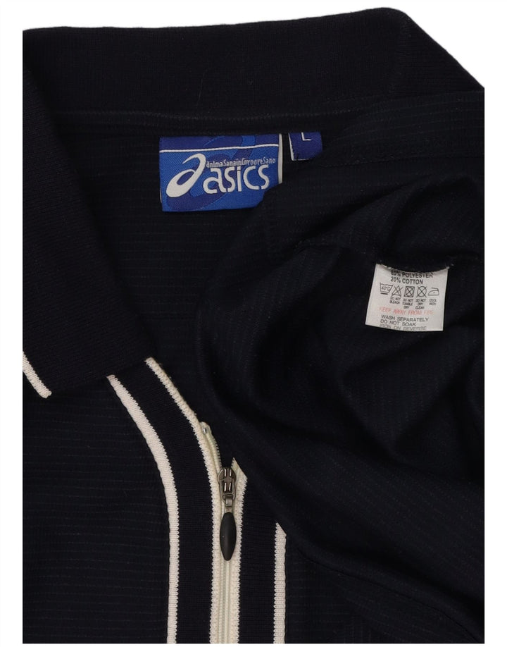 ASICS Polo para hombre grande de algodón a rayas azul marino