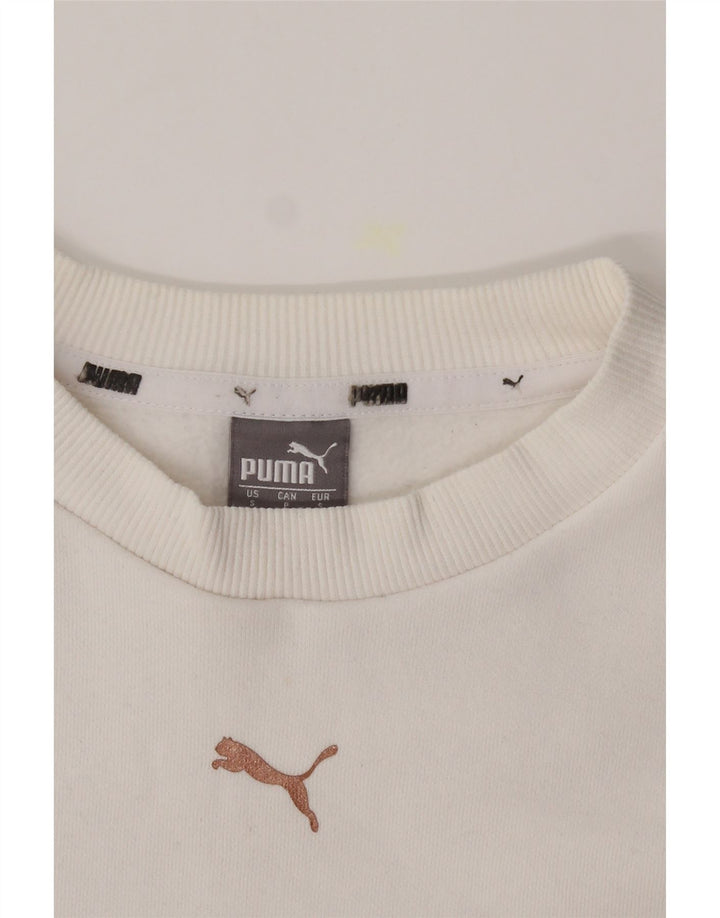 PUMA Womens Oversized Sweatshirt Jumper UK 10 Small White Flecked Cotton Vintage Puma and Second-Hand Puma from Messina Hembry 