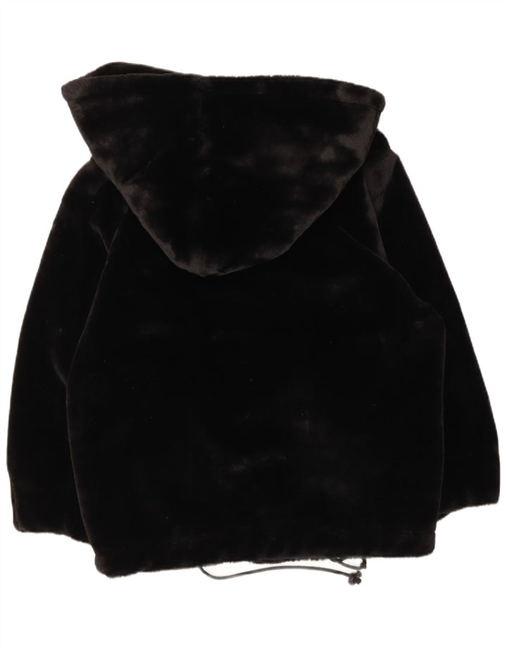 Chaqueta básica de piel sintética con capucha para mujer UK 46 Large Black Modal