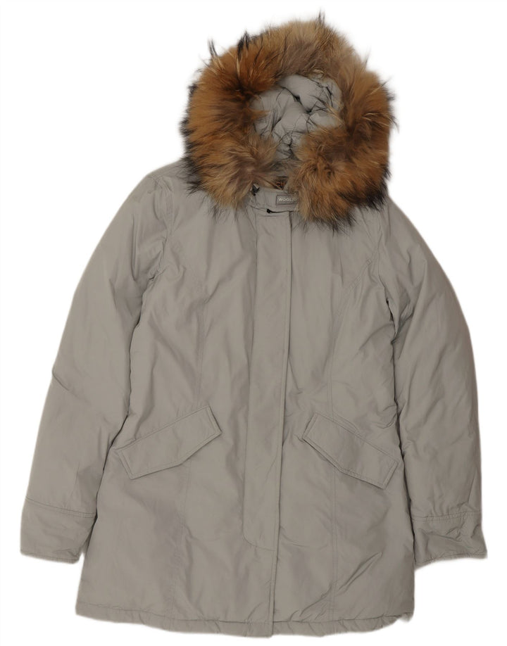 Woolrich Parka con capucha para mujer UK 46 Grande Gris Poliéster Invierno