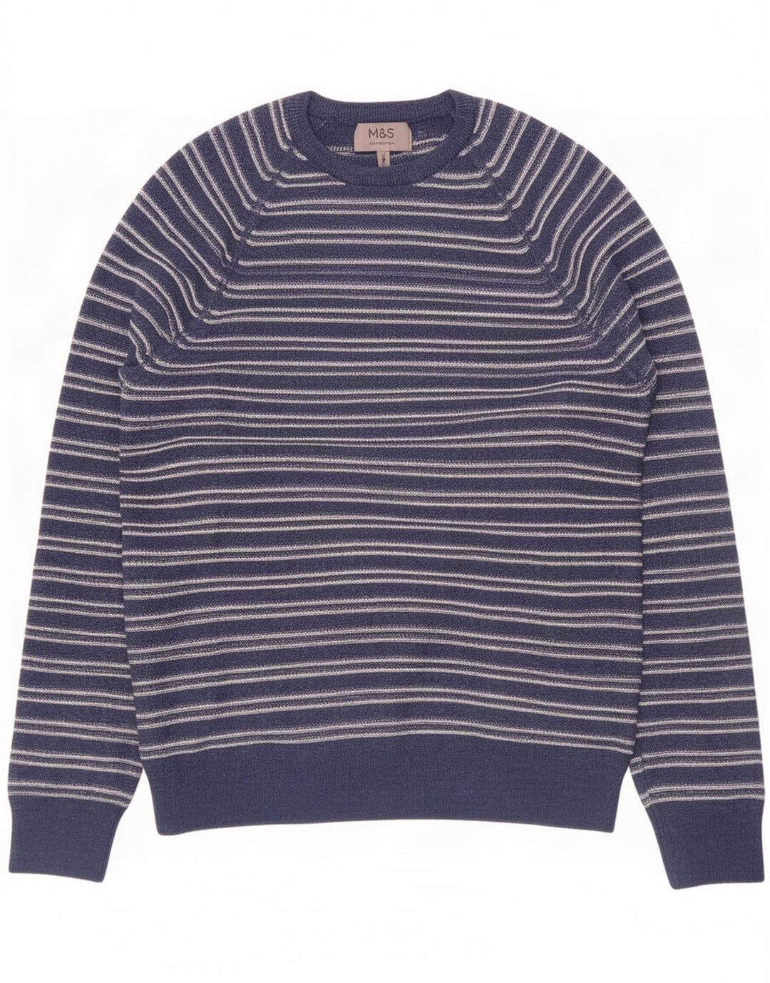 Marks & Spencer - Jersey de cuello redondo para hombre, color azul marino, a rayas