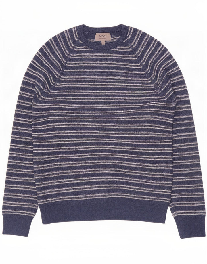 Marks & Spencer - Jersey de cuello redondo para hombre, color azul marino, a rayas