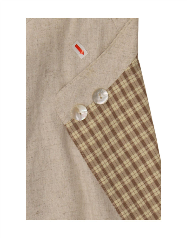 Vintage mujer 3/4 manga 2 botón Blazer chaqueta Reino Unido 16 viscosa beige grande