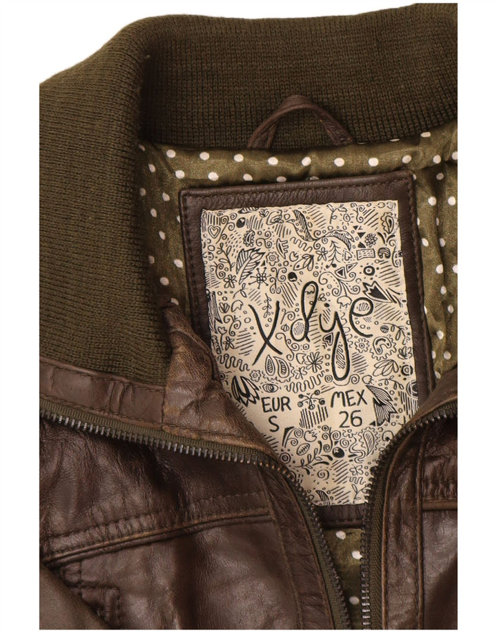 XDYE Chaqueta de cuero militar para mujer UK 8 Small Khaki Leather