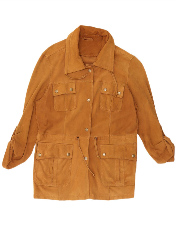 CREATION Womens Suede Utility Jacket UK 16 Large  Brown Leather