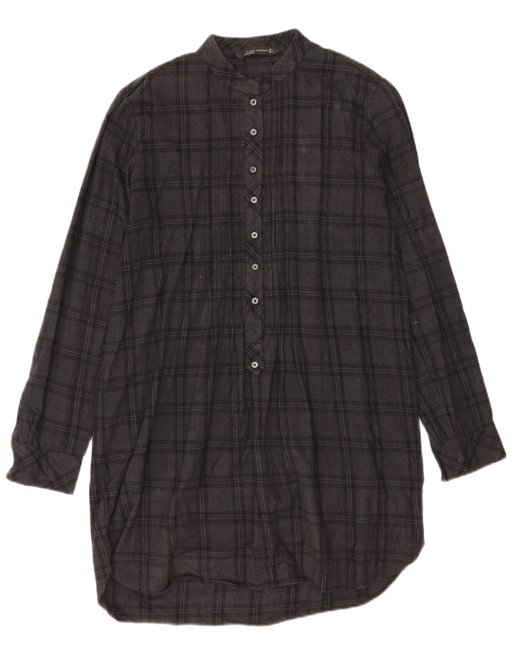 Zara Vestido Recto De Manga Larga Para Mujer UK 44 Cuadro Gris Medio