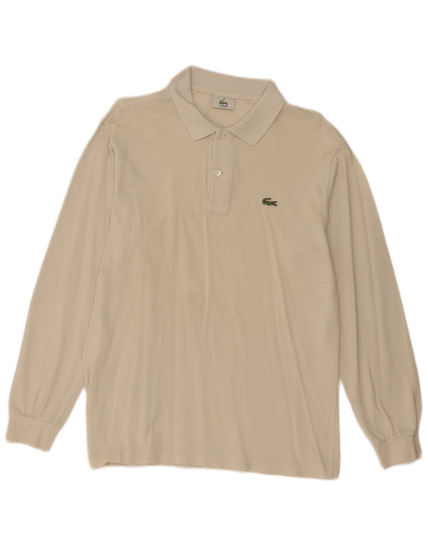 Lacoste Polo de manga larga para hombre talla 4 mediano de algodón blanco roto