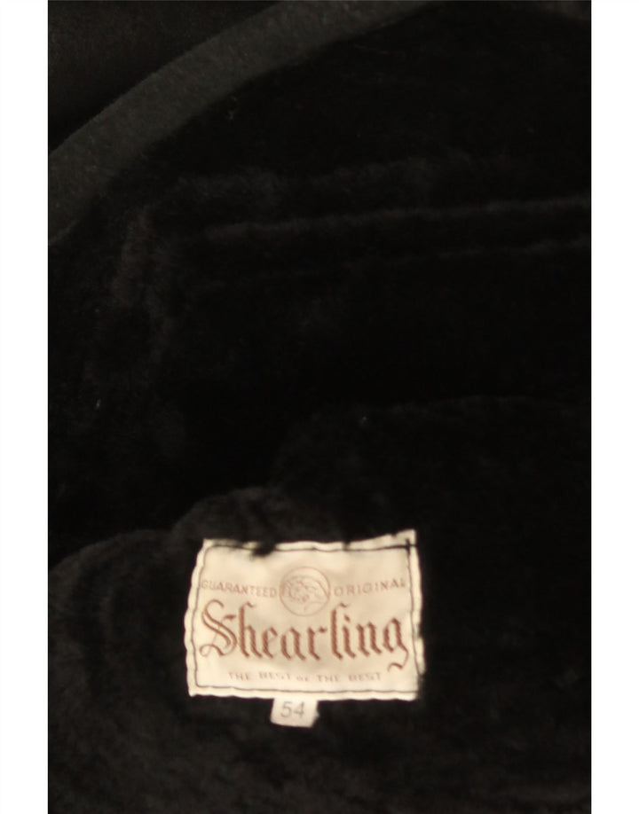 Vintage hombres shearling chaqueta IT 54 2XL negro shearling
