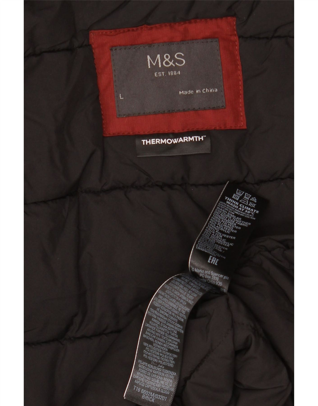 Marks & Spencer Chaqueta Parka Acolchada con Capucha para Hombre UK 40 Large Borgoña Invierno