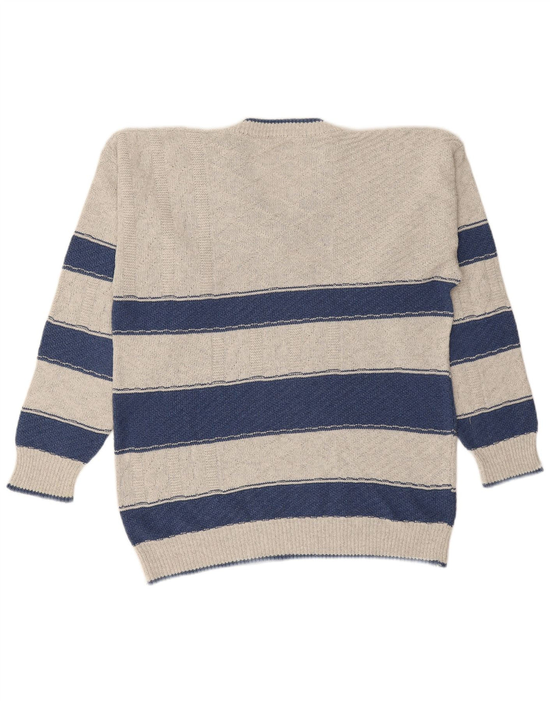 VINTAGE Hombres V-Cuello Jumper Suéter Grande Gris Rayas