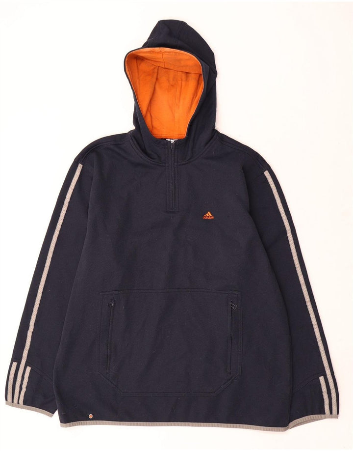 Adidas Hombre Zip Neck Sudadera Con Capucha Jersey Medio Azul Marino Poliéster