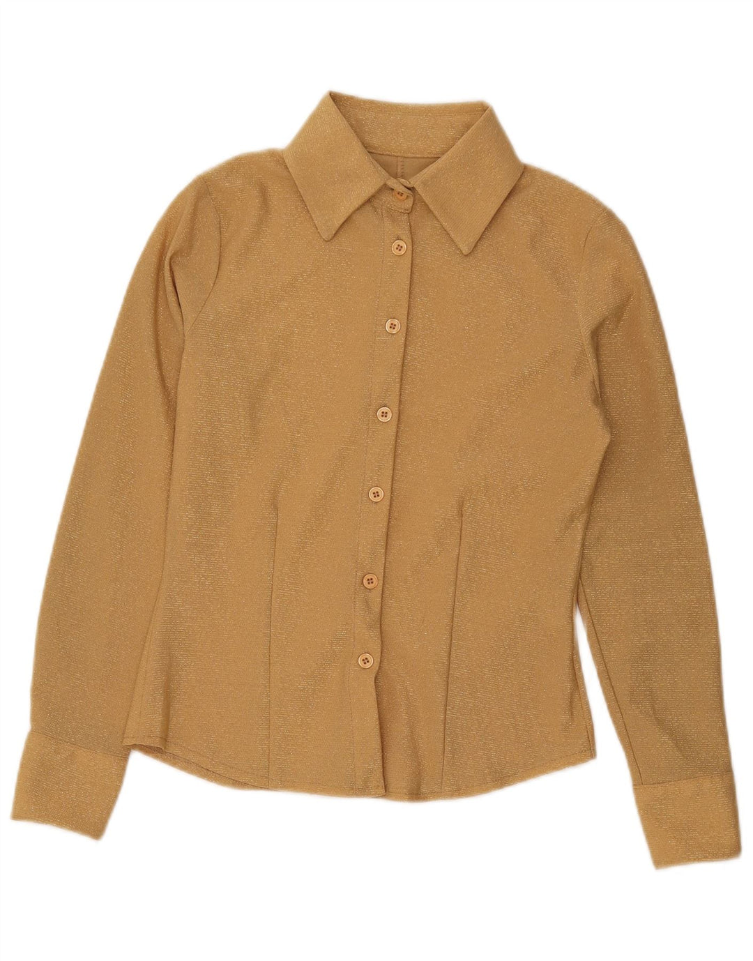 Camisa vintage para mujer Reino Unido 10 Poliéster dorado pequeño