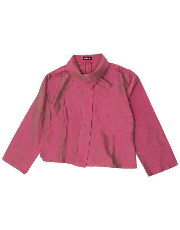 Vintage mujer 3/4 manga crop camisa blusa Reino Unido 18 XL seda púrpura