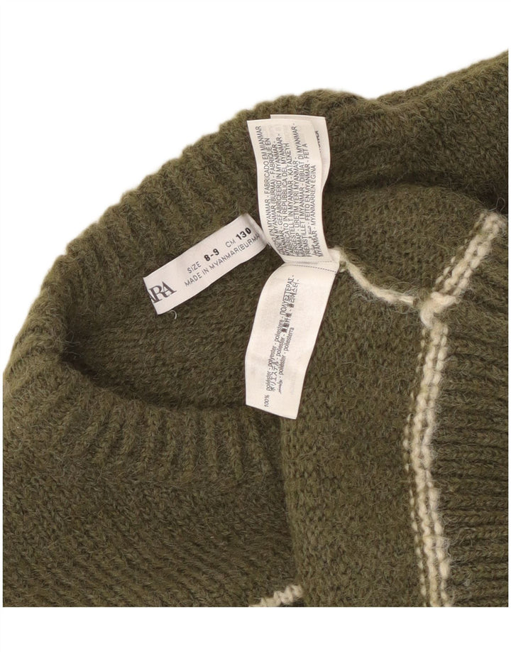 Zara Jersey Niño Cuello Redondo 8-9 Años Caqui Rayas Poliéster