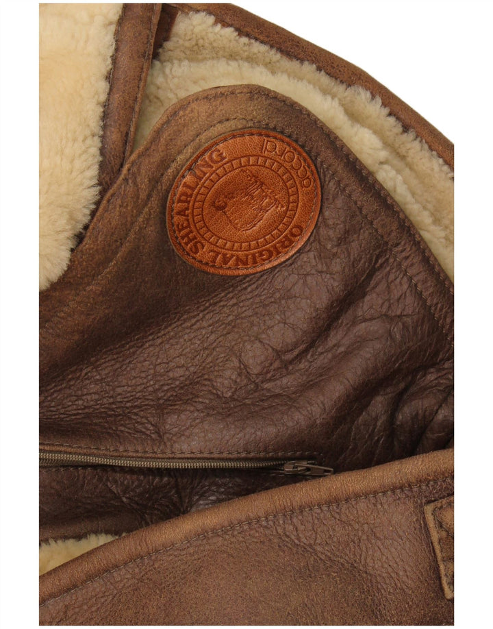 Vintage hombres shearling chaqueta Reino Unido 42 XL marrón shearling