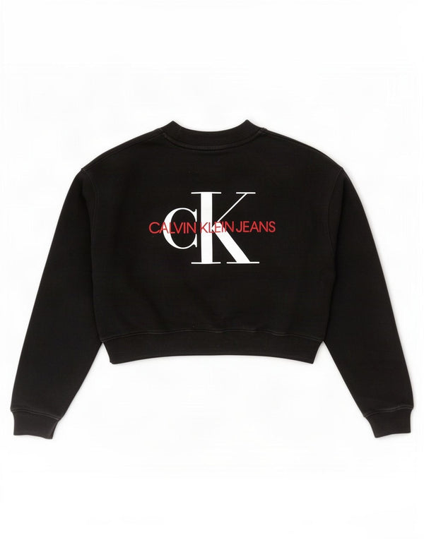 Calvin Klein Jeans Mujer Crop Graphic Sudadera Jumper UK 10 Small Negro