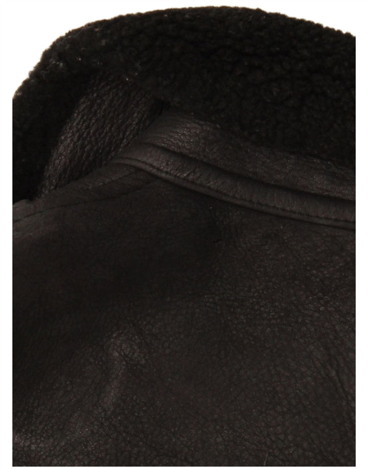 Vintage hombres shearling chaqueta Reino Unido 42 XL negro