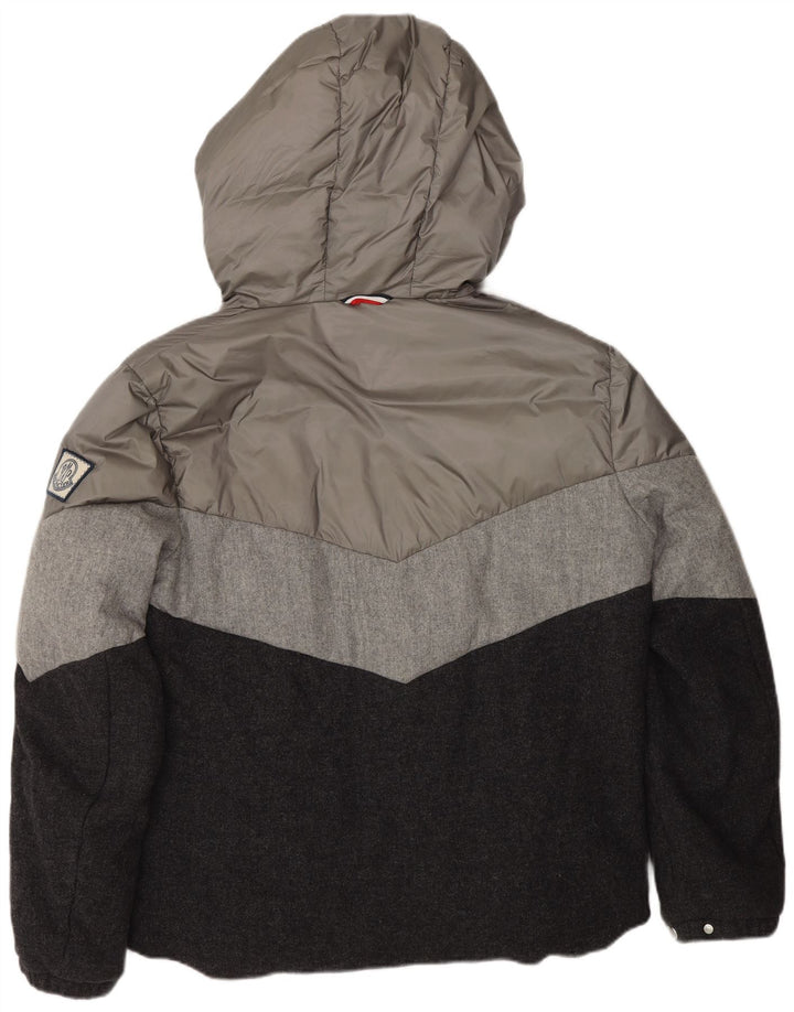 Moncler Chaqueta acolchada con capucha para hombre Talla 3 Grande Gris Diseño en bloques de color
