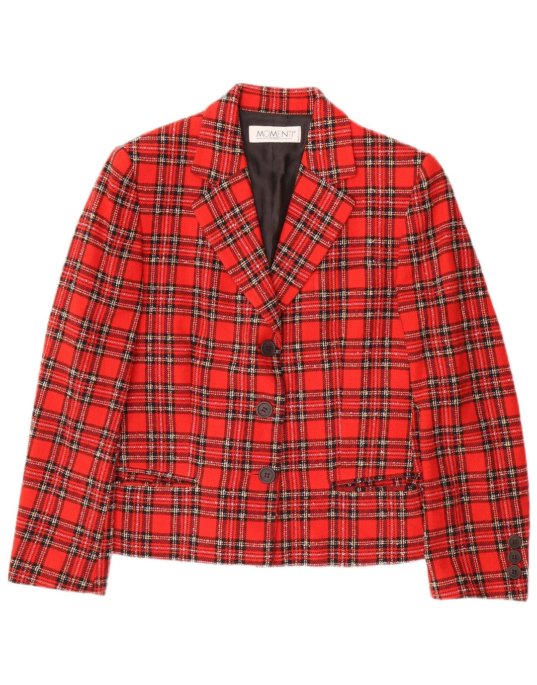 Chaqueta tipo blazer de 3 botones para mujer Momenti IT 40 Small Red Plaid Wool