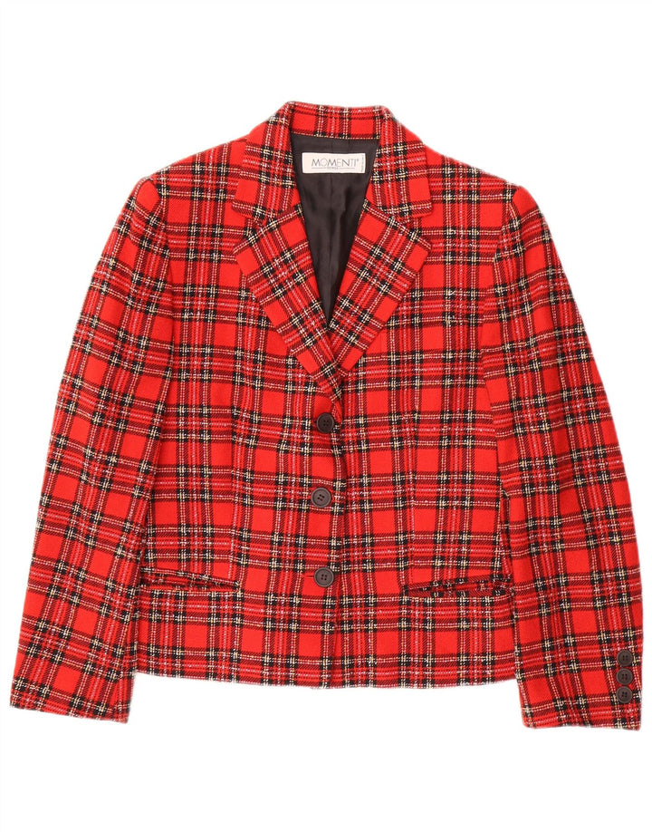 Chaqueta tipo blazer de 3 botones para mujer Momenti IT 40 Small Red Plaid Wool